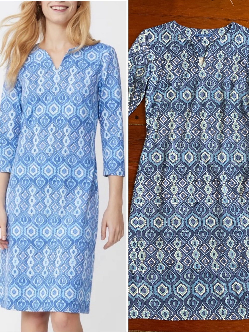 J. McLaughlin Carly Dress Blue Geometric Lantern Pop Catalina Cloth Sz XS 💚🎀